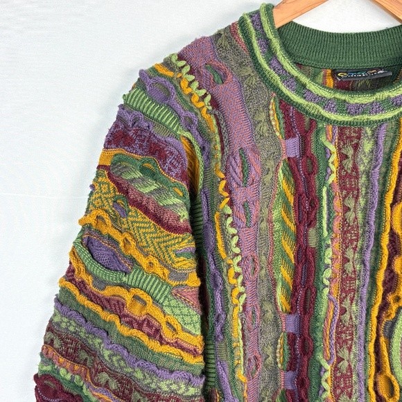 VTG COOGI Australia Men 100% Wool 3D Chunky CrewNeck Sweater Sz L/ XL Cosby Rare - Picture 10 of 14
